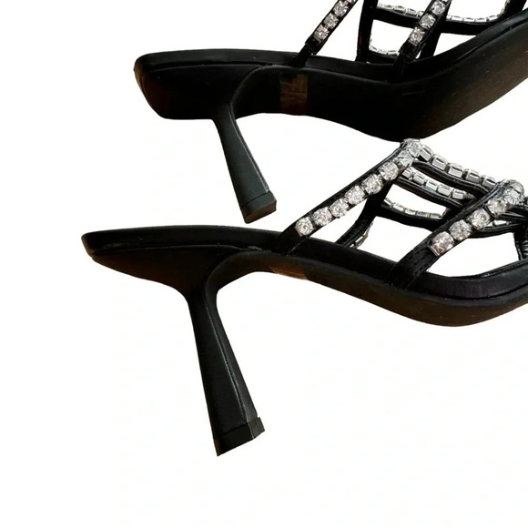 Open Edit Daphne Black Sandals Heel Crystal Embellishments Square Toe size 9 New - Picture 8 of 10